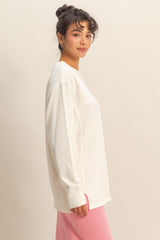 Cream Mineral Washed Drop Shoulder Long Sleeve Top