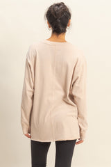Beige Mineral Washed Drop Shoulder Long Sleeve Top