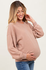 Beige Long Sleeve Maternity Sweatshirt