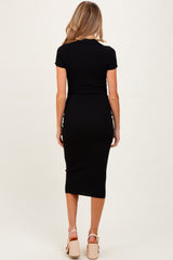 Black Ribbed Knit Maternity Midi Polo Dress