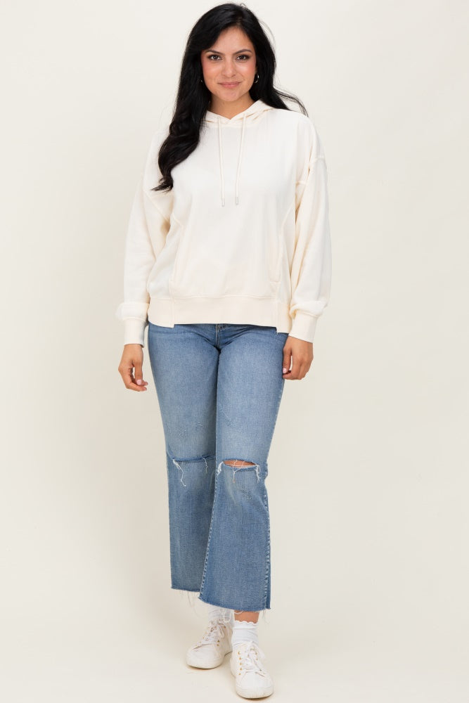 Cream Drop Shoulder Long Sleeve Oversized Hoodie