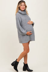 Grey Turtleneck Puff Sleeve Maternity Sweater Dress