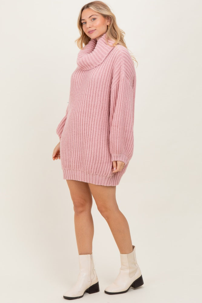 Pink Turtleneck Puff Sleeve Sweater Dress Pink Turtleneck Puff Sleeve Sweater Dress