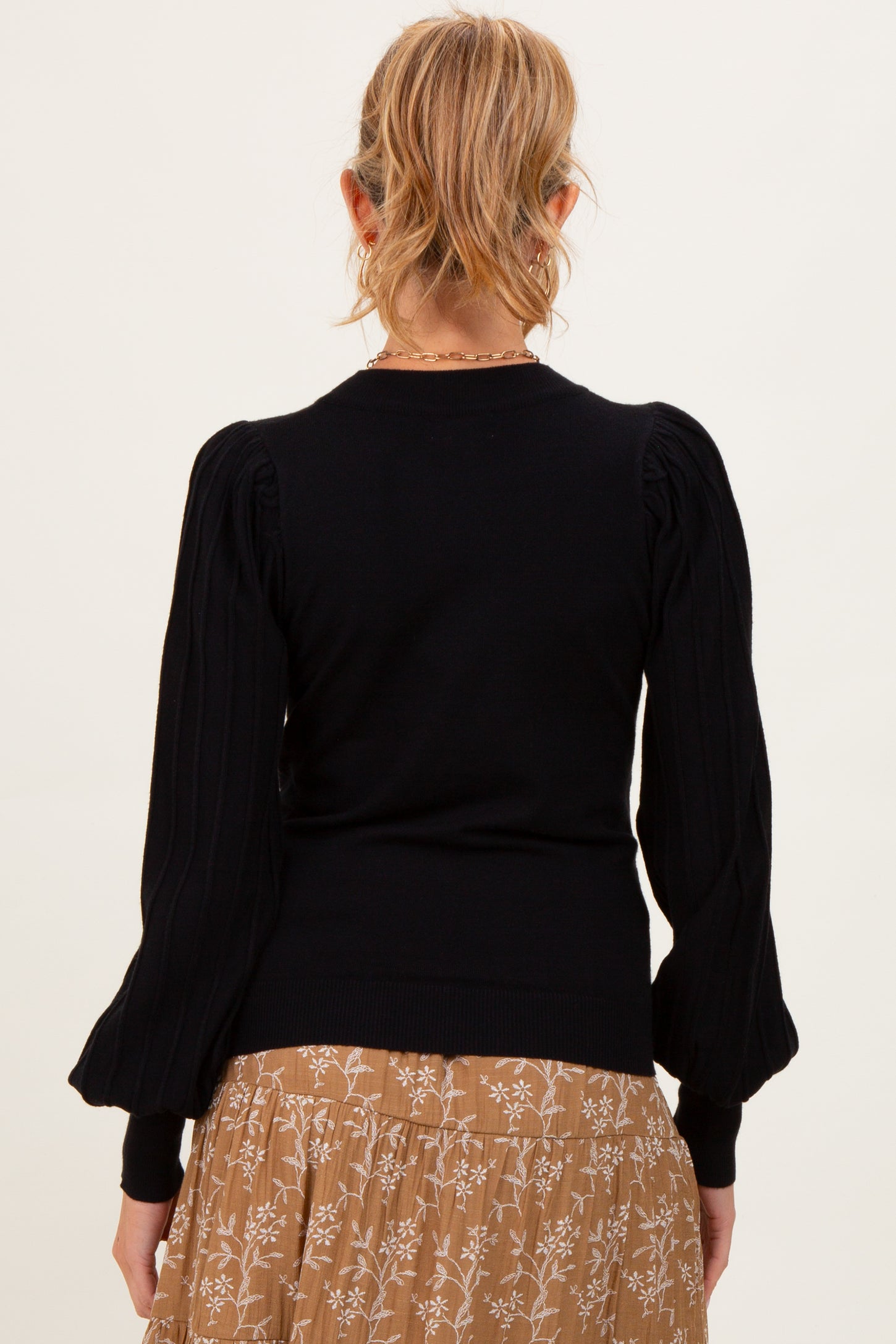 Black Ribbed Bubble Sleeve Maternity Knit Top