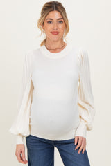 Ivory Ribbed Bubble Sleeve Maternity Knit Top