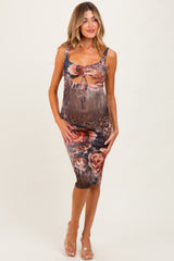 Light Pink Floral Animal Print Cutout Maternity Midi Dress