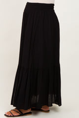 Black Smocked Waist Button Accent Maternity Maxi Skirt
