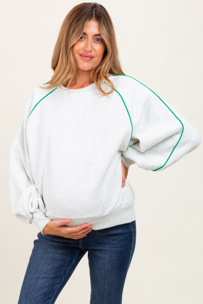 White Heather Green Piping Accent Maternity Sweatshirt