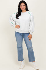White Heather Green Piping Accent Sweatshirt