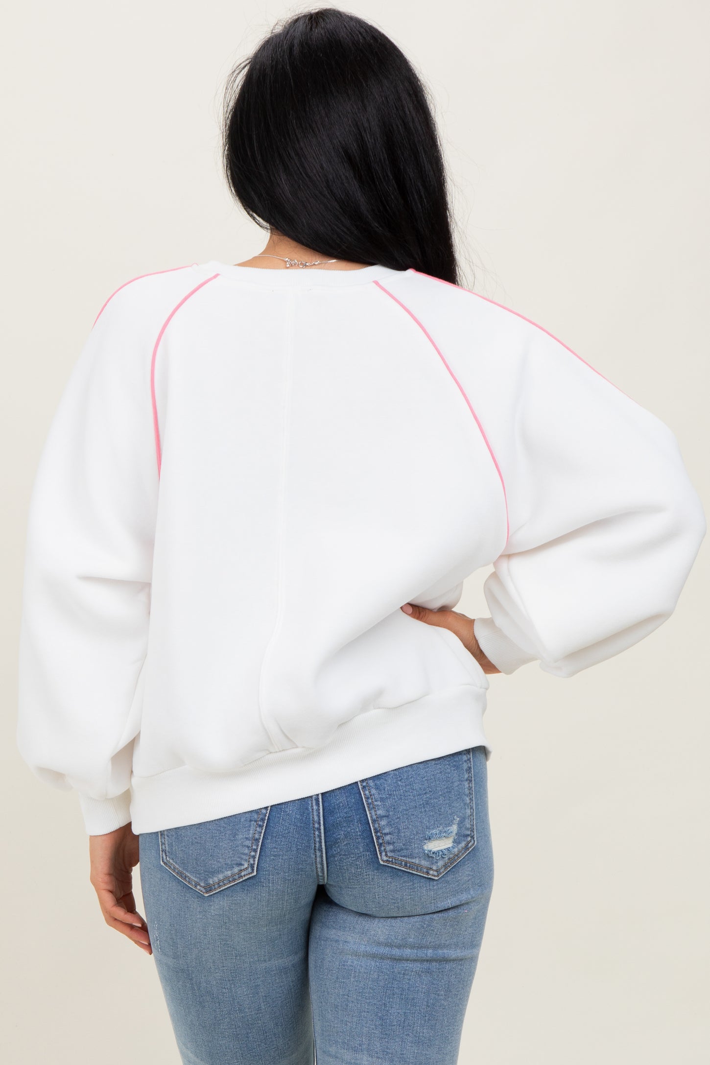 White Heather Pink Piping Accent Sweatshirt