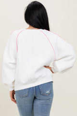 White Heather Pink Piping Accent Sweatshirt