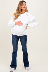 White Heather Pink Piping Accent Maternity Sweatshirt
