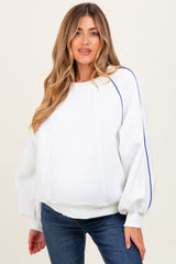 White Heather Blue Piping Accent Maternity Sweatshirt