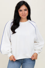 White Heather Blue Piping Accent Sweatshirt