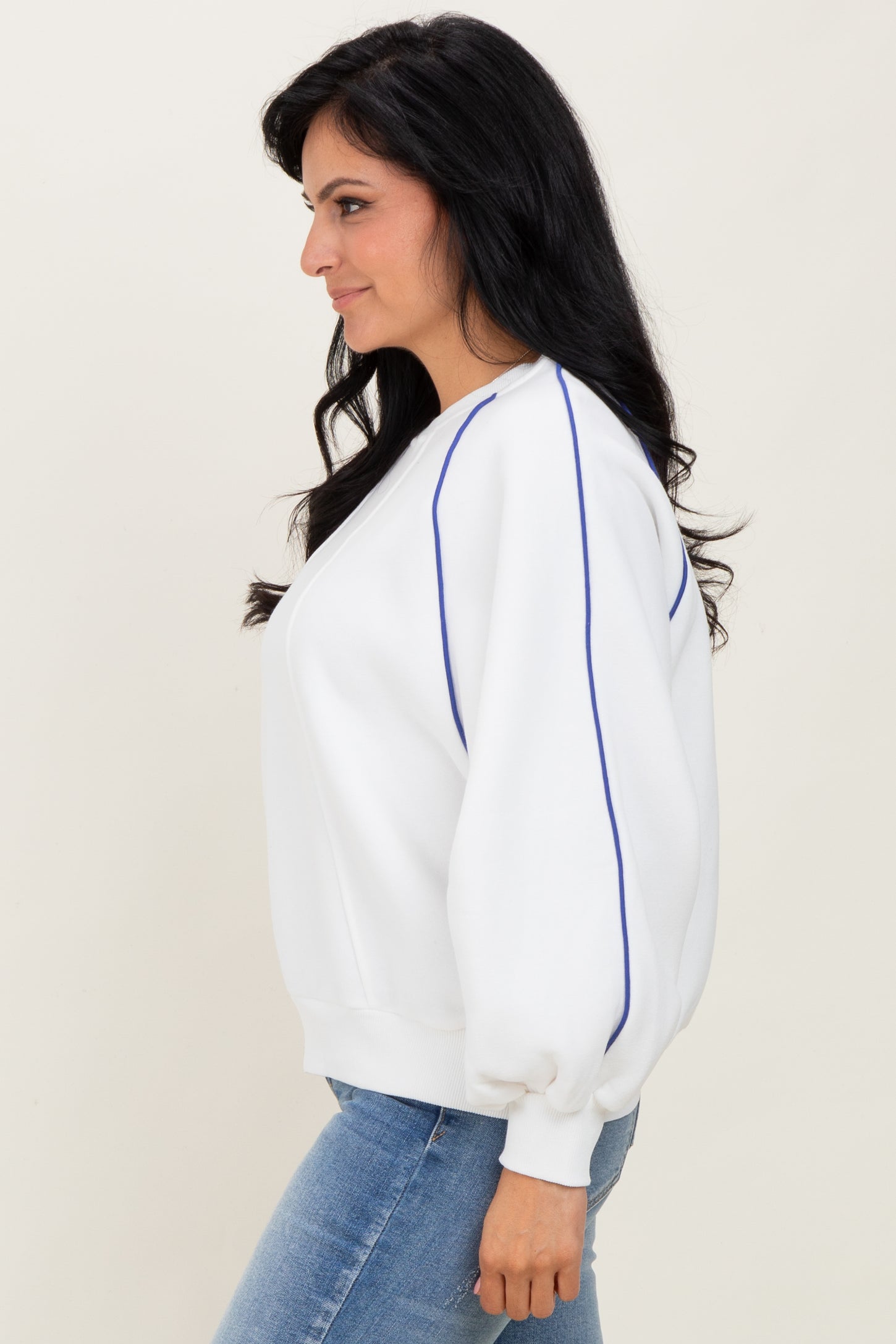 White Heather Blue Piping Accent Sweatshirt