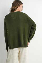 Olive Waffle Knit Side Slit Sweater