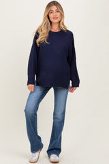 Navy Waffle Knit Side Slit Maternity Sweater