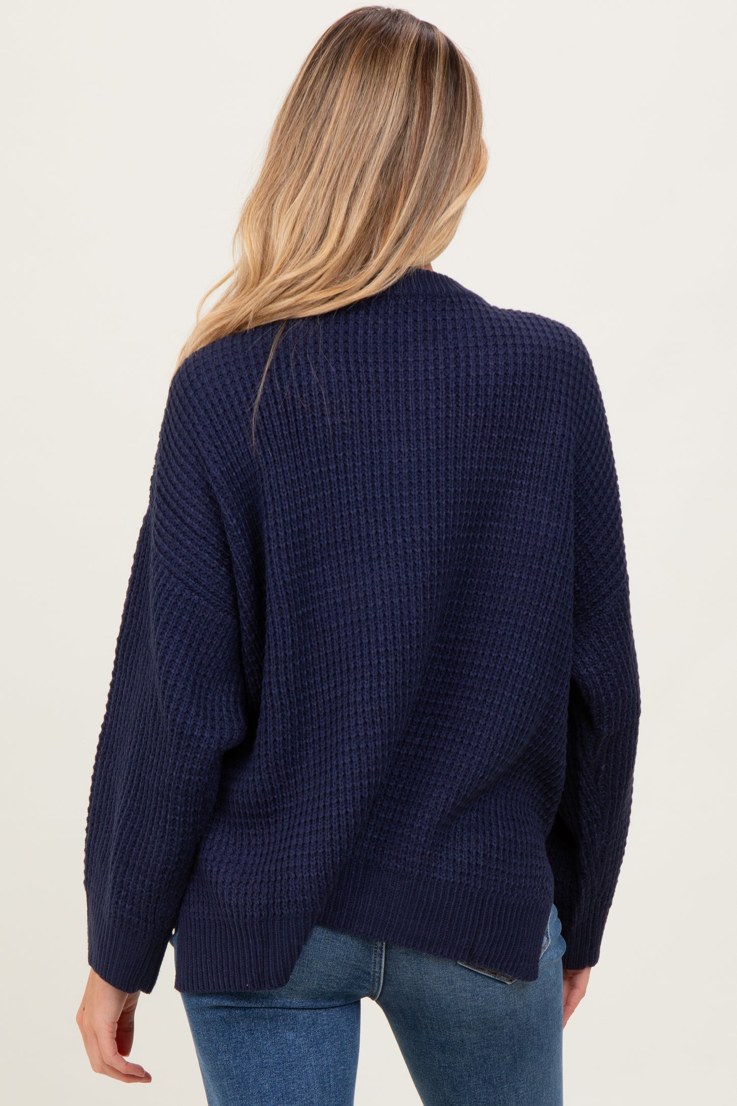 Navy Waffle Knit Side Slit Maternity Sweater