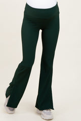 Forest Green Ribbed Split Flare Maternity Leggings