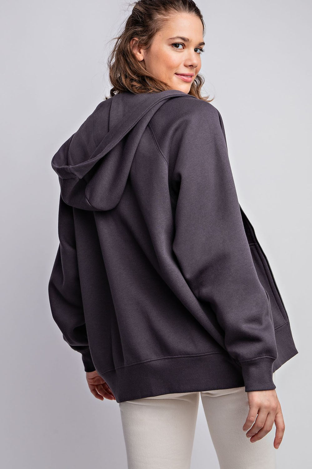 Charcoal Front Zipper Hooded Sweater