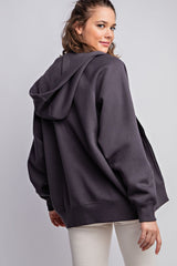 Charcoal Front Zipper Hooded Sweater
