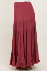 Mauve Tiered Ruffle Hem Maternity Maxi Skirt