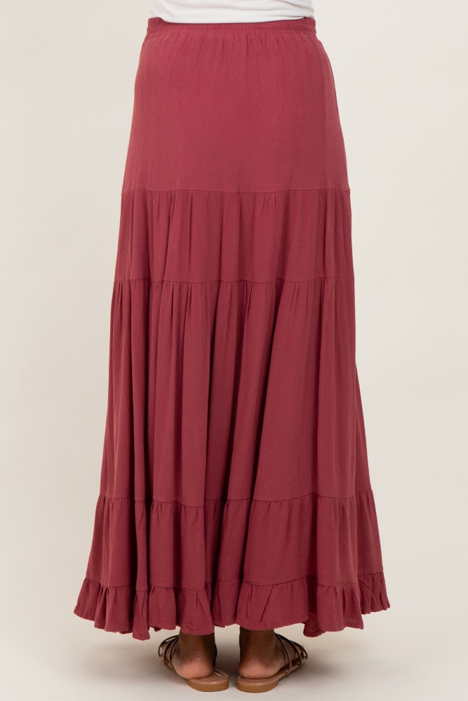 Mauve Tiered Ruffle Hem Maternity Maxi Skirt