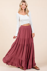 Mauve Tiered Ruffle Hem Maternity Maxi Skirt