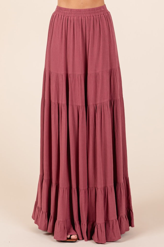 Mauve Tiered Ruffle Hem Maxi Skirt
