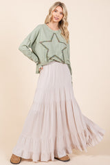 Cream Tiered Ruffle Hem Maxi Skirt