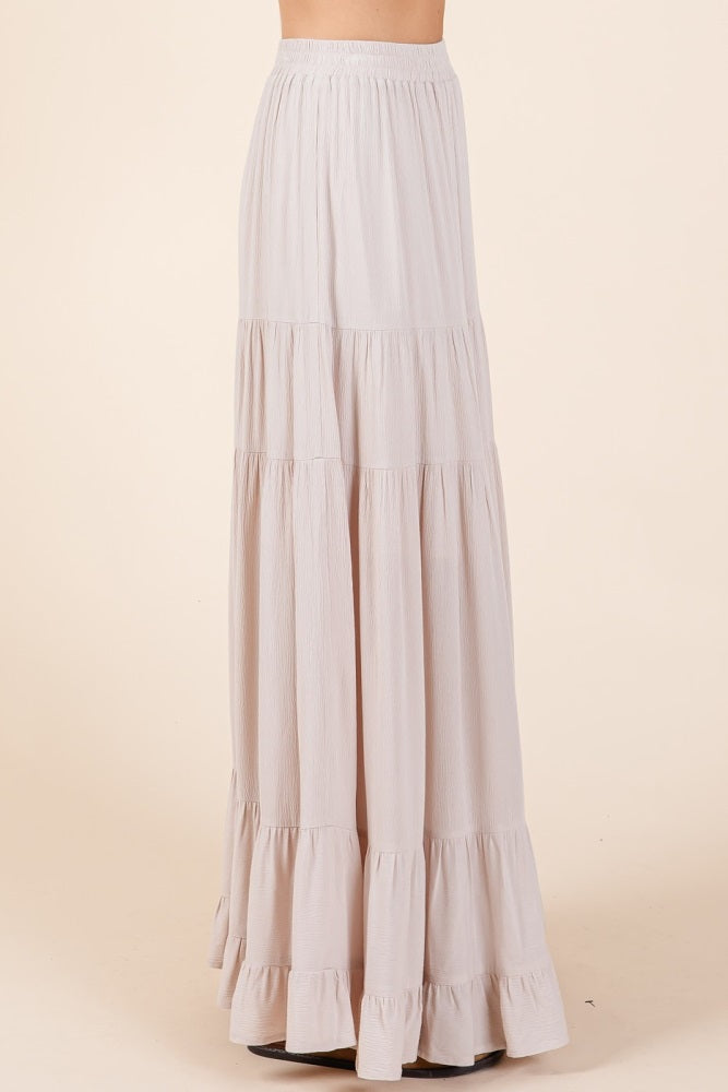Cream Tiered Ruffle Hem Maxi Skirt