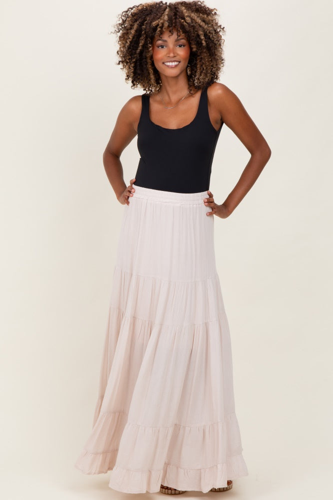 Cream Tiered Ruffle Hem Maternity Maxi Skirt