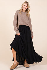 Black Tiered Ruffle Hem Maxi Skirt