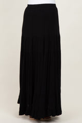 Black Tiered Ruffle Hem Maternity Maxi Skirt