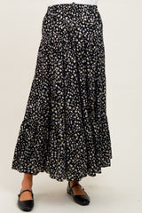 Black Floral Tiered Maternity Maxi Skirt