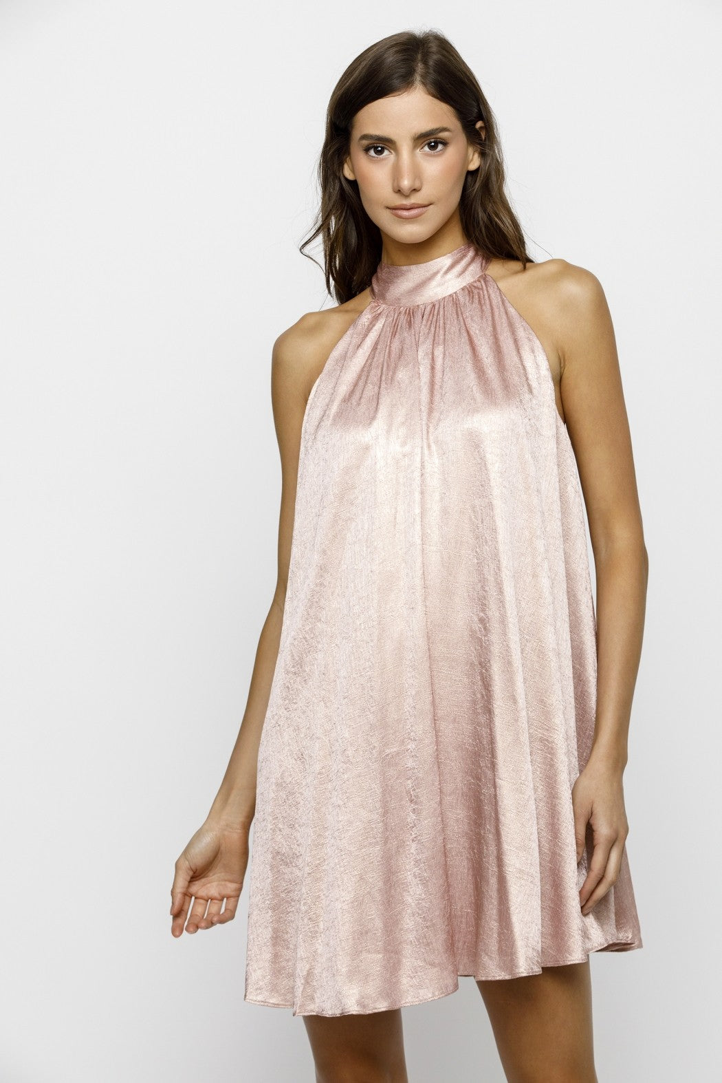 Light Pink Textured Satin Bow Tie Maternity Mini Dress