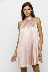 Light Pink Textured Satin Bow Tie Maternity Mini Dress