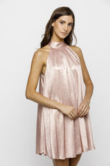 Light Pink Textured Satin Bow Tie Mini Dress