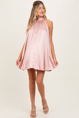 Light Pink Textured Satin Bow Tie Maternity Mini Dress