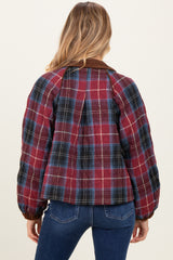 Plum Plaid Quilted Corduroy Contrast Maternity Jacket
