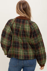 Olive Plaid Quilted Corduroy Contrast Jacket