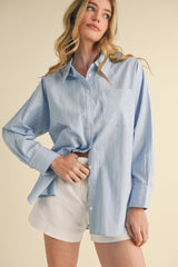 Light Blue Striped Button Down Oversized Shirt