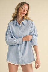 Light Blue Striped Button Down Oversized Shirt