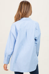 Light Blue Striped Button Down Oversized Maternity Shirt