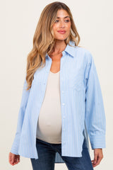Light Blue Striped Button Down Oversized Maternity Shirt