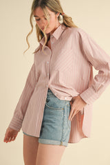 Mauve Striped Button Down Oversized Shirt