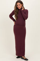 Burgundy Turtleneck Top Maxi Skirt Maternity Set