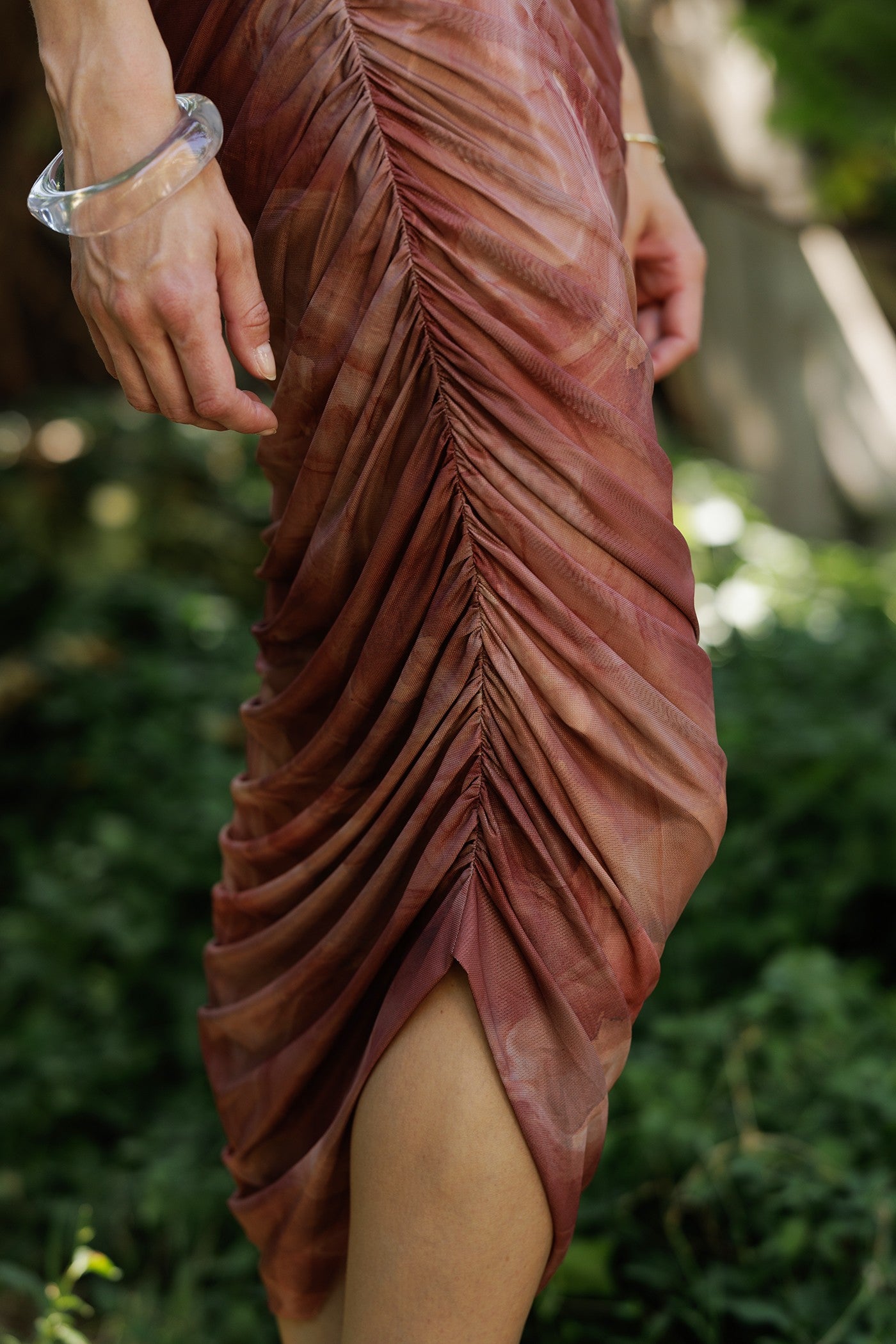 Rust Floral Ruched Rosette One-Shoulder Midi Dress