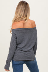 Black Striped Boat Neck Long Sleeve Maternity Top