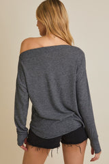 Black Striped Boat Neck Long Sleeve Top